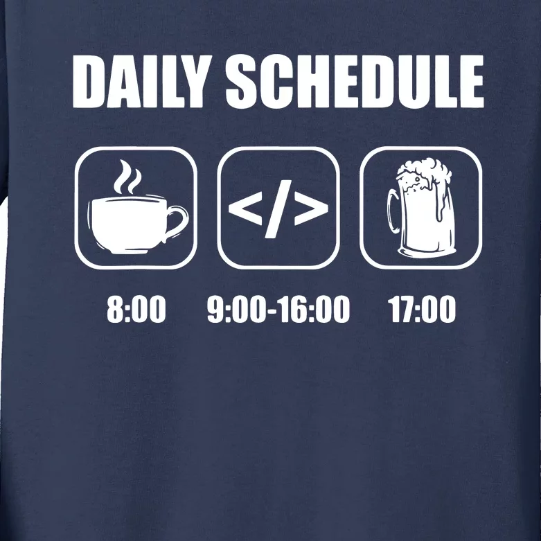 Programmer Coder Daily Schedule Programming Software Kids Long Sleeve Shirt