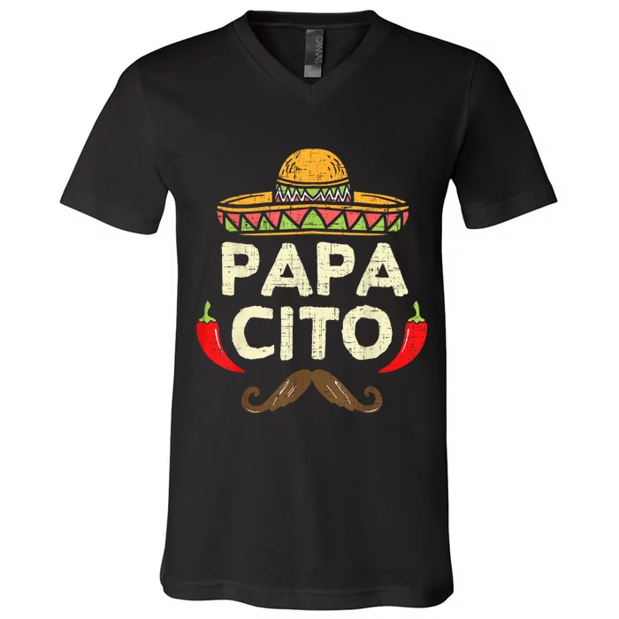 Papacito Cinco De Mayo Dad Fiesta Mexican Funny FatherS Day V-Neck T-Shirt