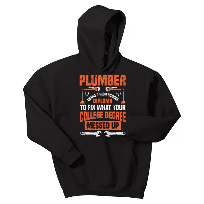 Plumber College Degree Funny Plumbing Kids Hoodie