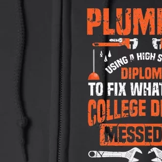 Plumber College Degree Funny Plumbing Full Zip Hoodie