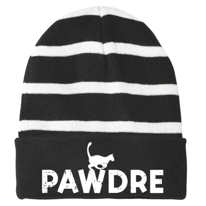 Pawdre Cat Dad Cute Fur Papa Fathers Day Pet Paw Daddy Striped Beanie with Solid Band