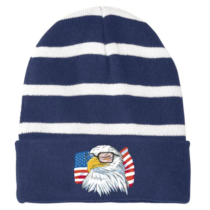 Patriot Cool Eagle USA Flag Striped Beanie with Solid Band