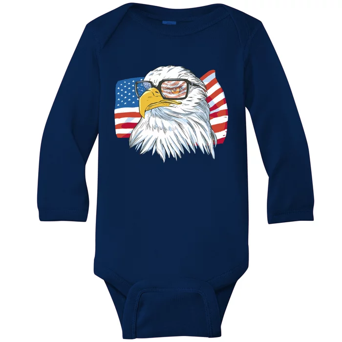 Patriot Cool Eagle USA Flag Baby Long Sleeve Bodysuit