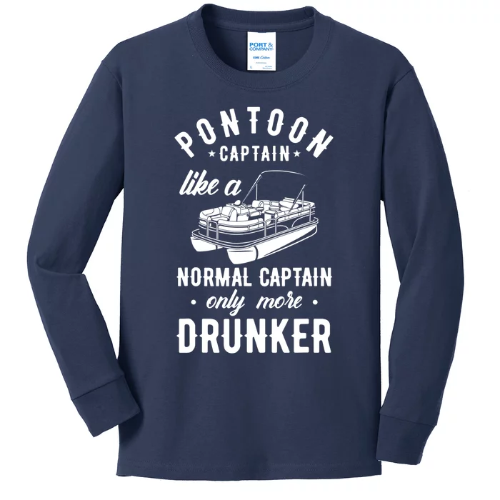 Pontoon Captain Funny Pontoon Captain Drunker Kids Long Sleeve Shirt