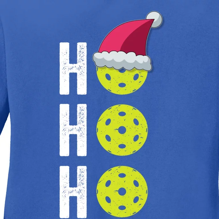 Pickleball Christmas Funny Santa Hat Holiday Ho Ho Ho Gift Ladies Long Sleeve Shirt