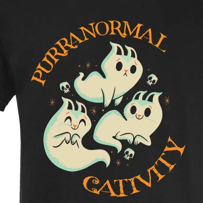 Purranormal Cativity Funny Halloween Costume Ghost Cats Gift Garment-Dyed Heavyweight T-Shirt