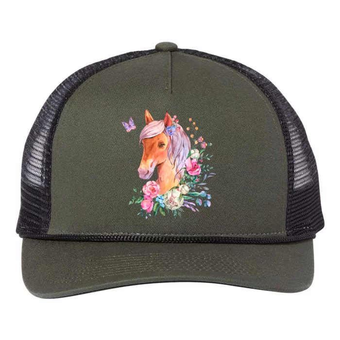 Pretty Colorful Flower Nature Horse Retro Rope Trucker Hat Cap