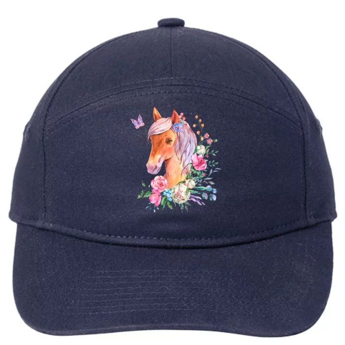 Pretty Colorful Flower Nature Horse 7-Panel Snapback Hat