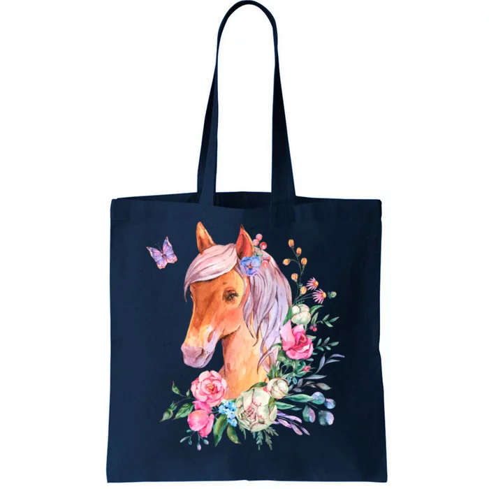 Pretty Colorful Flower Nature Horse Tote Bag