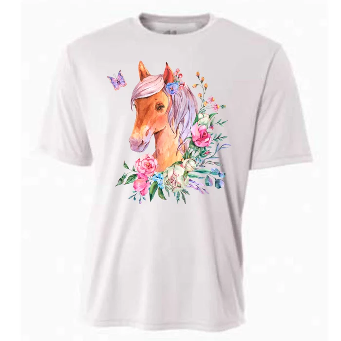 Pretty Colorful Flower Nature Horse Cooling Performance Crew T-Shirt