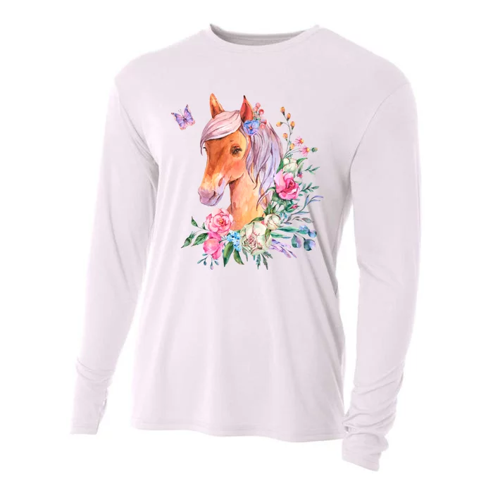 Pretty Colorful Flower Nature Horse Cooling Performance Long Sleeve Crew