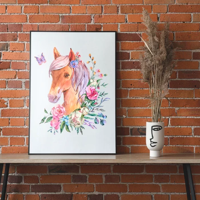 Pretty Colorful Flower Nature Horse Poster