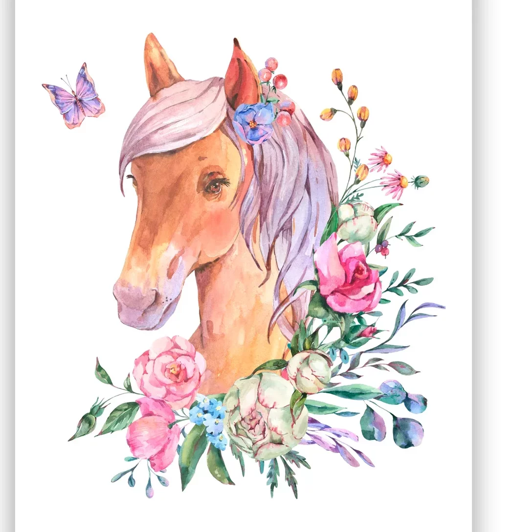 Pretty Colorful Flower Nature Horse Poster