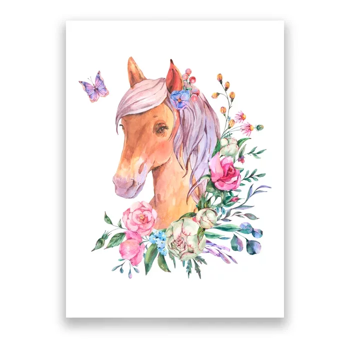 Pretty Colorful Flower Nature Horse Poster