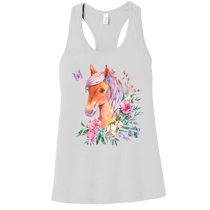 Pretty Colorful Flower Nature Horse Women's Racerback Tank