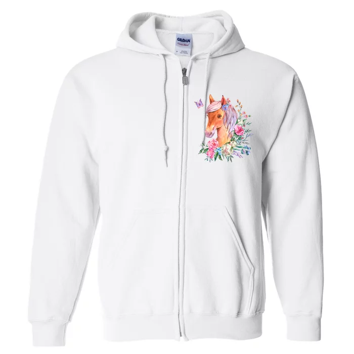 Pretty Colorful Flower Nature Horse Full Zip Hoodie