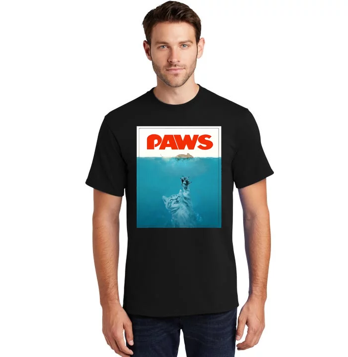 Paws Cat Funny , Kitten Movie Poster Parody Tall T-Shirt