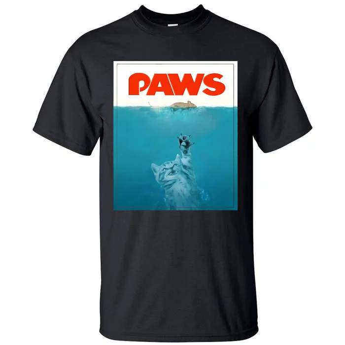 Paws Cat Funny , Kitten Movie Poster Parody Tall T-Shirt