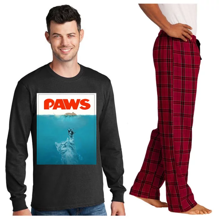 Paws Cat Funny , Kitten Movie Poster Parody Long Sleeve Pajama Set