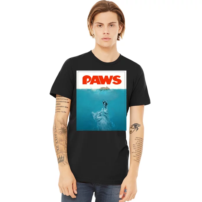 Paws Cat Funny , Kitten Movie Poster Parody Premium T-Shirt