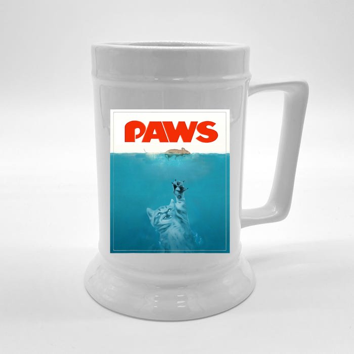 Paws Cat Funny , Kitten Movie Poster Parody Front & Back Beer Stein