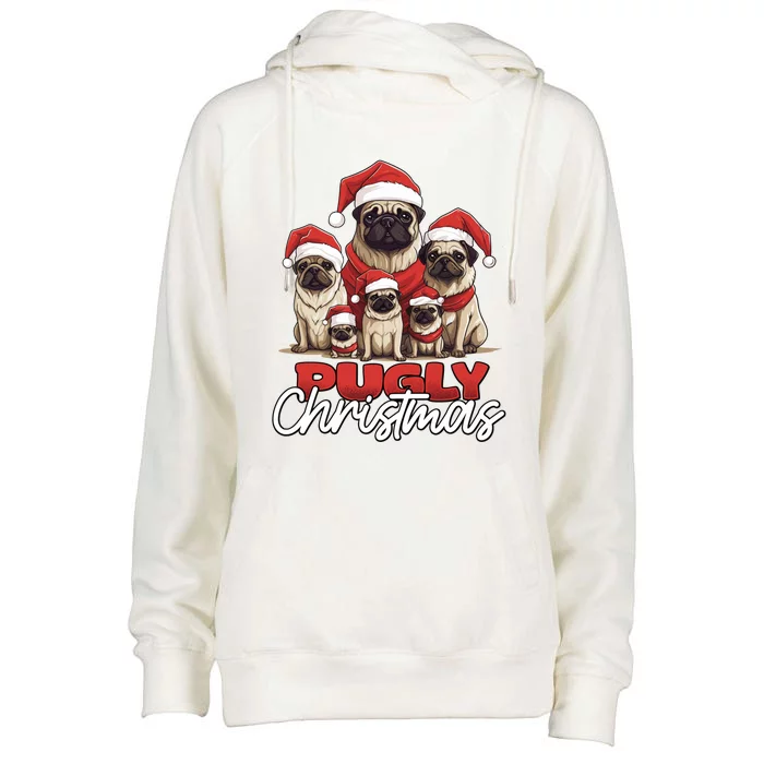 Pugly Christmas Funny Pug Dog Lover Xmas Family Saying Cute Meaningful Gift Womens Funnel Neck Pullover Hood