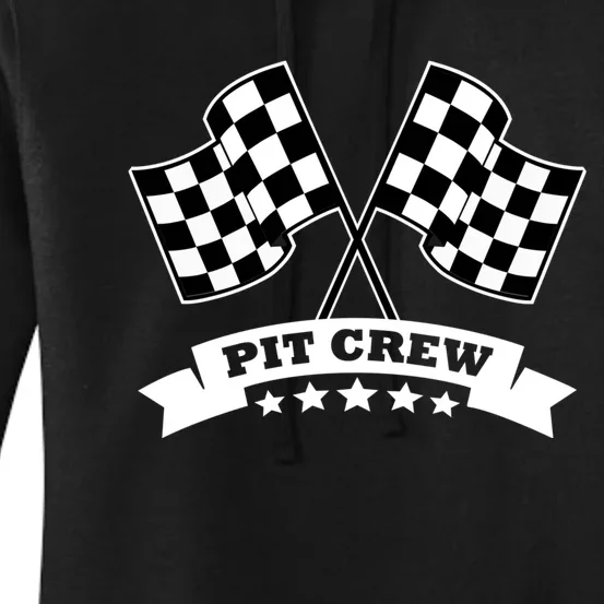 Pit Crew For Race Car Parties White Banner Women's Pullover Hoodie