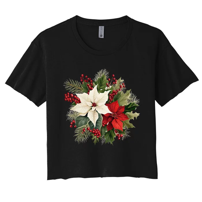 Poinsettia Christmas Flower Women's Crop Top Tee