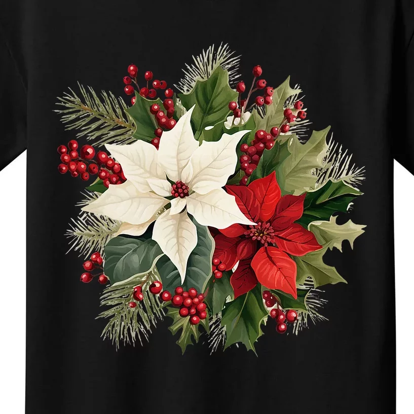 Poinsettia Christmas Flower Kids T-Shirt