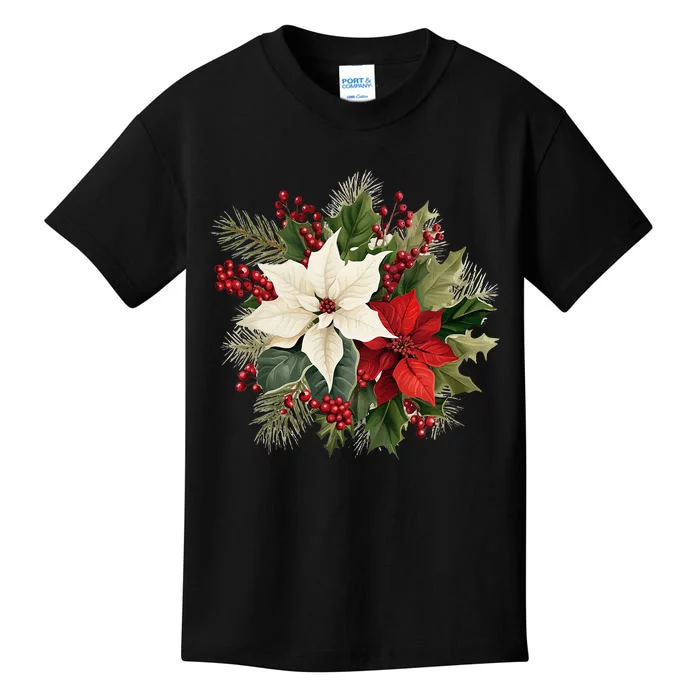 Poinsettia Christmas Flower Kids T-Shirt