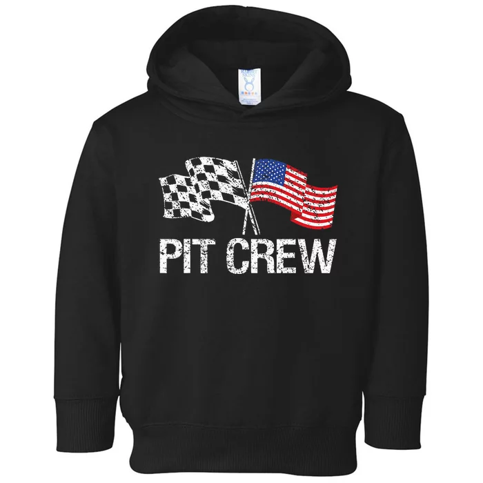 Pit Crew For Race Car Parties Usa Racing Flag Toddler Hoodie