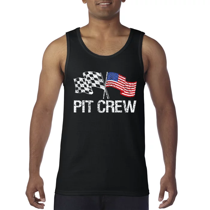 Pit Crew For Race Car Parties Usa Racing Flag Tank Top