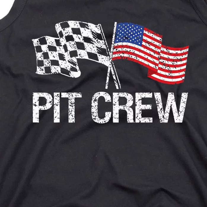 Pit Crew For Race Car Parties Usa Racing Flag Tank Top