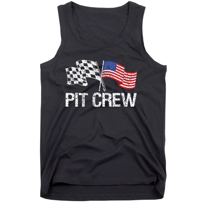 Pit Crew For Race Car Parties Usa Racing Flag Tank Top