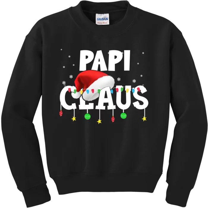 Papi Claus Funny Christmas Lights Santa Hat Costume Kids Sweatshirt