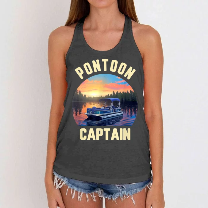 Pontoon Captain Funny Pontoon Lake Boat Women's Knotted Racerback Tank