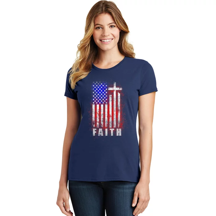 Patriotic Christian Faith Love Jesus American Flag Cross Women's T-Shirt