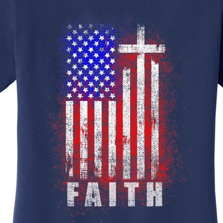 Patriotic Christian Faith Love Jesus American Flag Cross Women's T-Shirt