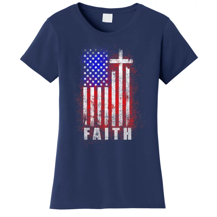 Patriotic Christian Faith Love Jesus American Flag Cross Women's T-Shirt