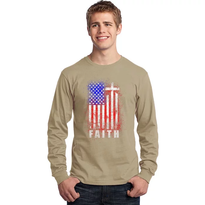 Patriotic Christian Faith Love Jesus American Flag Cross Tall Long Sleeve T-Shirt