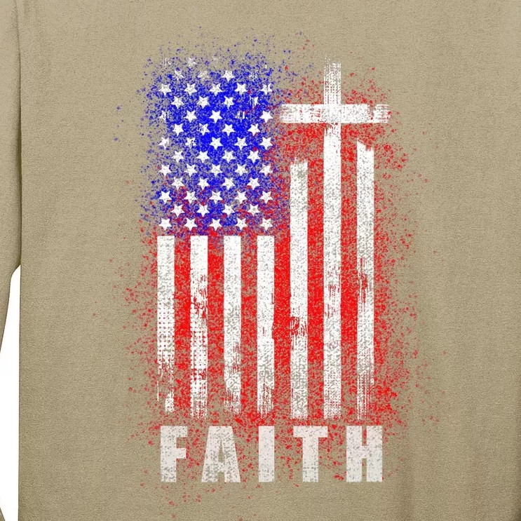 Patriotic Christian Faith Love Jesus American Flag Cross Tall Long Sleeve T-Shirt