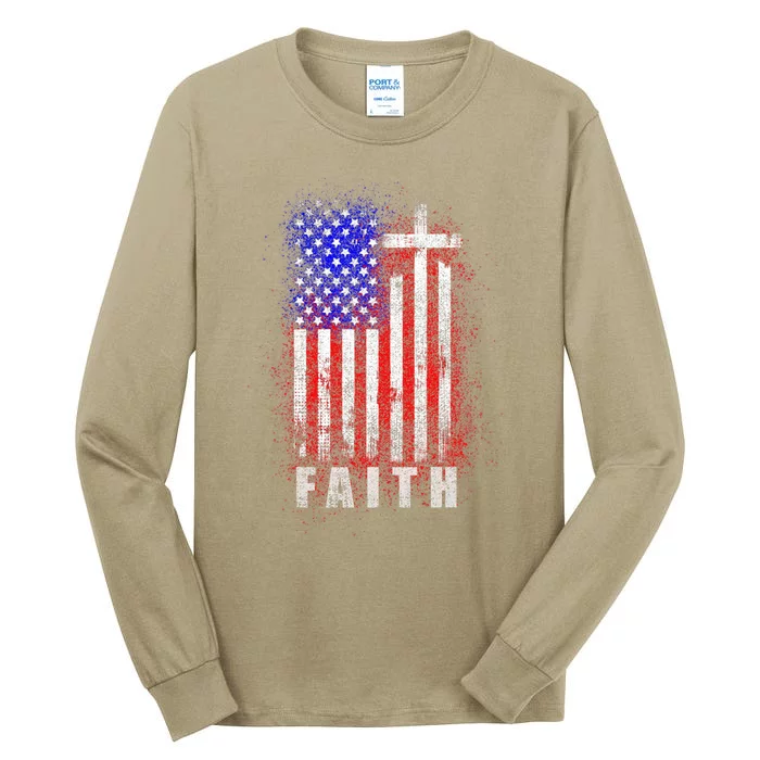 Patriotic Christian Faith Love Jesus American Flag Cross Tall Long Sleeve T-Shirt