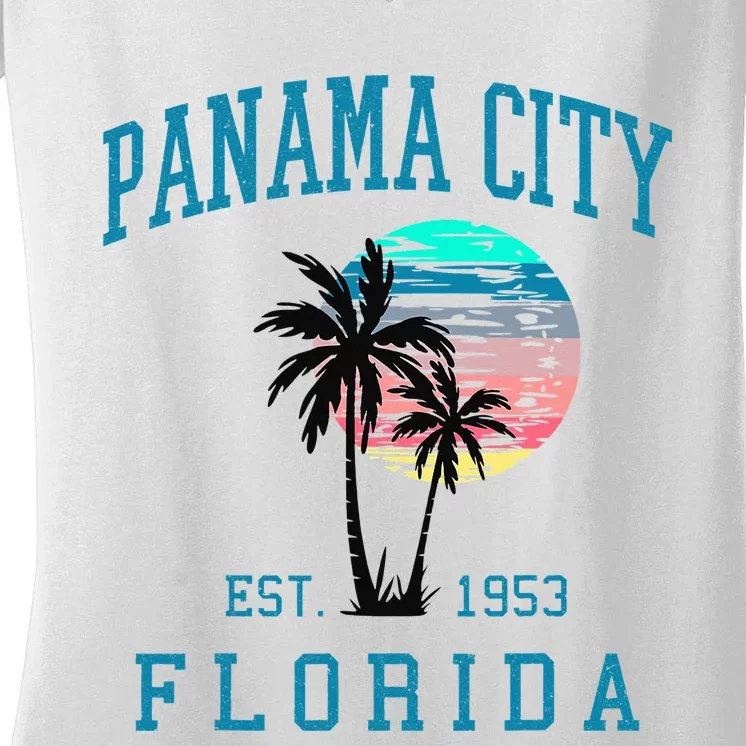 Panama City Florida Spring Vacations Beach Palm Trees Summer Women's V-Neck T-Shirt