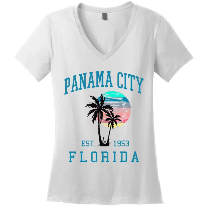 Panama City Florida Spring Vacations Beach Palm Trees Summer Women's V-Neck T-Shirt