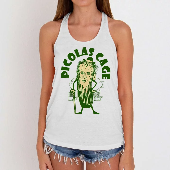 Picolas Cage Funny Celebs Meme Cucumber Pickle Cute Women's Knotted Racerback Tank