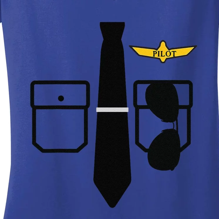 Pilot Costume Funny Halloween Airplane Pilot Women's V-Neck T-Shirt