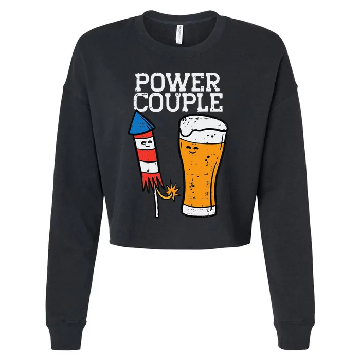 Power Couple Firework Funny 4th Of July Patriotic Cropped Pullover Crew