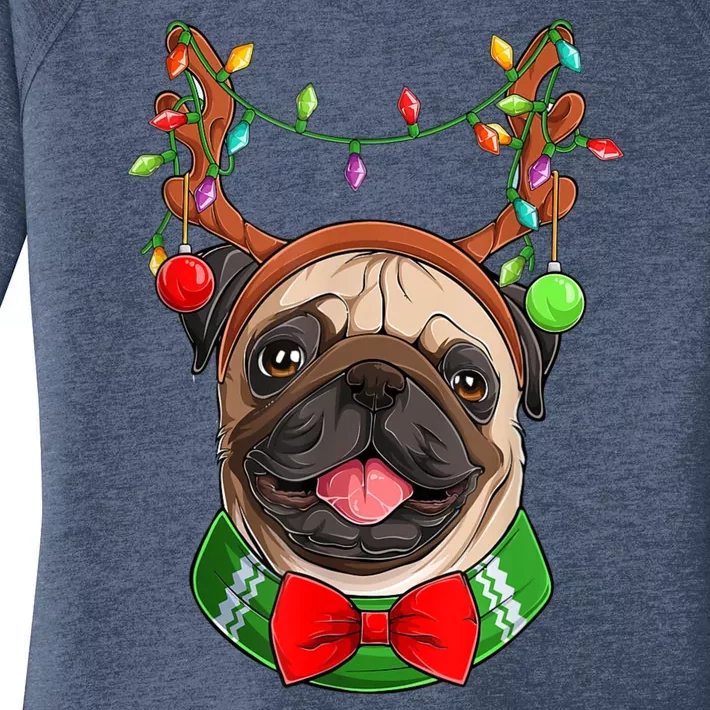 Pug Christmas Festive Cute Women's Perfect Tri Tunic Long Sleeve Shirt