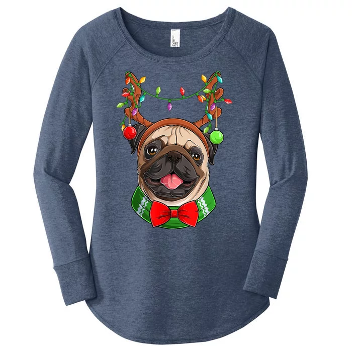 Pug Christmas Festive Cute Women's Perfect Tri Tunic Long Sleeve Shirt