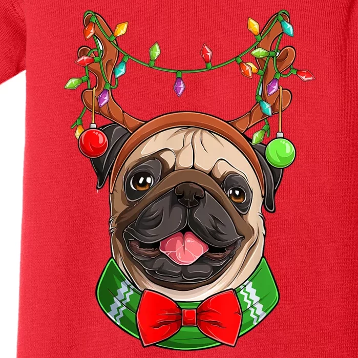 Pug Christmas Festive Cute Baby Bodysuit